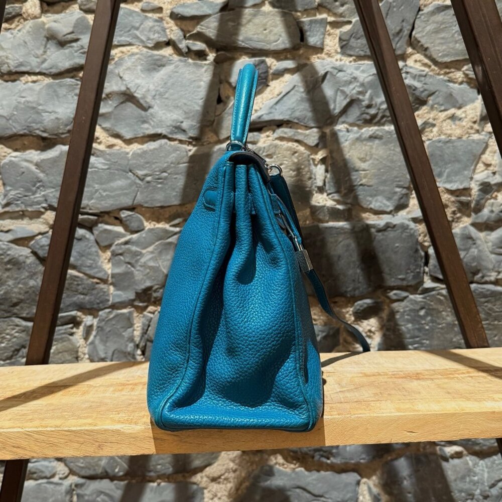 Hermès 2013 Bleu Izmir Clemence Leather Kelly 35 Bag - Picture 6 of 16